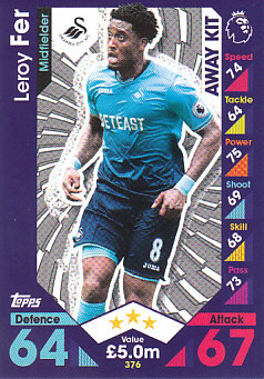 Leroy Fer Swansea City 2016/17 Topps Match Attax Away Kit #376